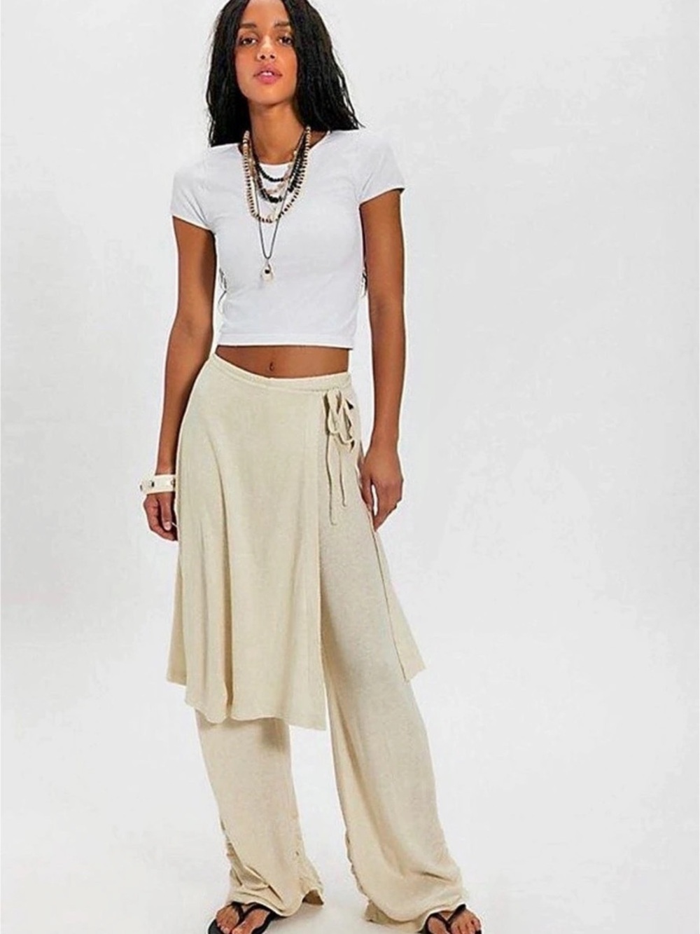 Free People Gauzy Knit Wrap Skirt Pants NWT